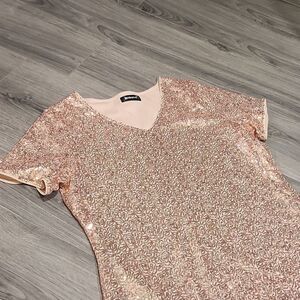 Rose Gold Vneck Sequinned Glitter Mini Dress